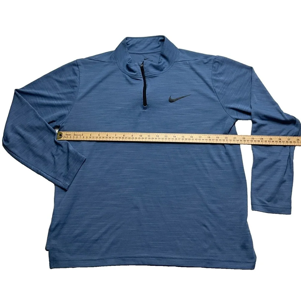 Nike Dri-Fit Womens L 1/4 Zip Pullover Heather Blue Long Sleeve Running Shirt